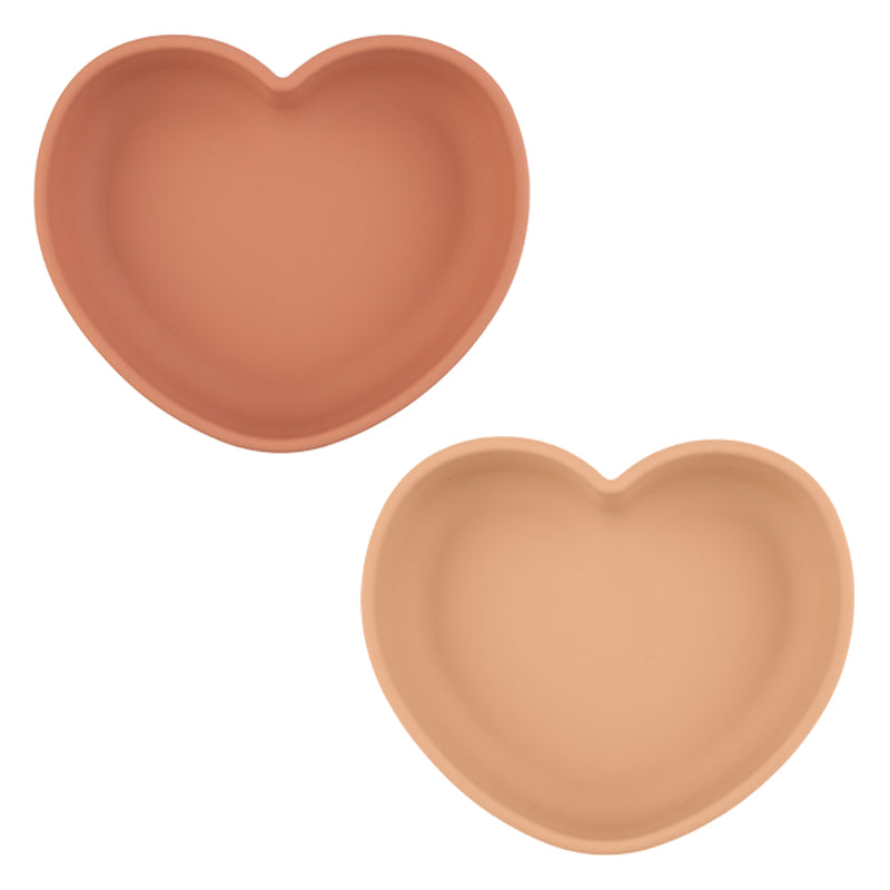 SET OF 2 SILICONE MINI HEART SUCTION DISHES, CLAY/APRICOT