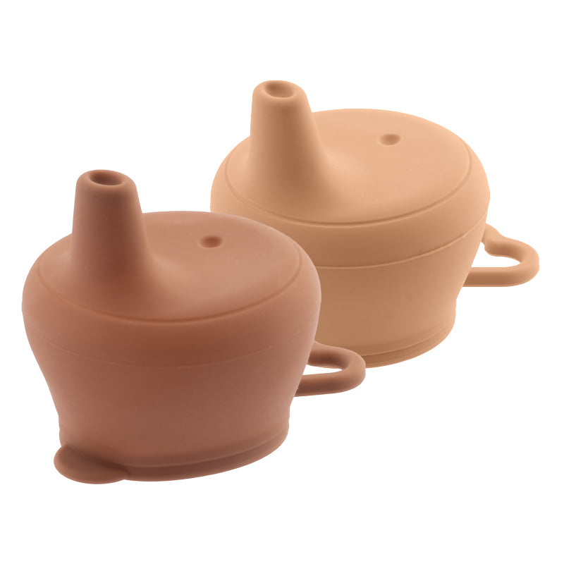 SET OF 2 SILICONE SIPPY LIDS, CLAY/APRICOT