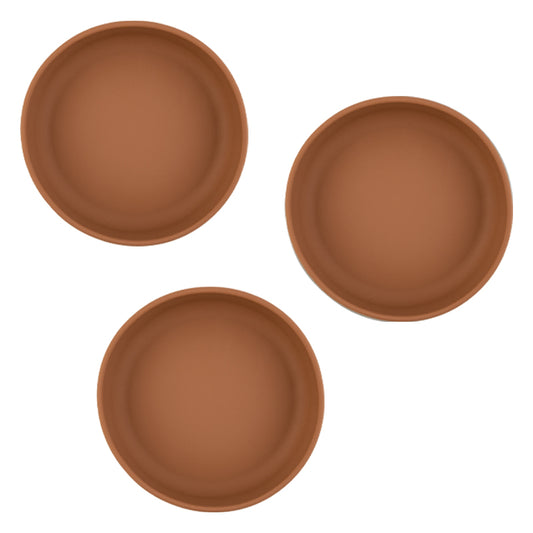 SET OF 3 SILICONE SUCTION OPEN DISHES, CLAY