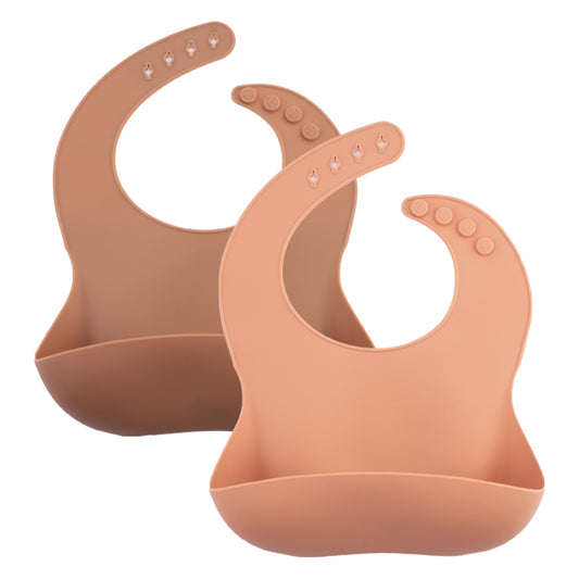 SET OF 2 CATCH-ALL SILICONE BIBS, DUSTY ROSE/CLAY