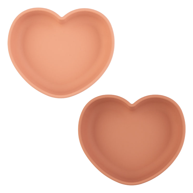SET OF 2 SILICONE MINI HEART SUCTION DISHES, DUSTY ROSE/CLAY