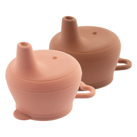 SET OF 2 SILICONE SIPPY LIDS, DUSTY ROSE/CLAY