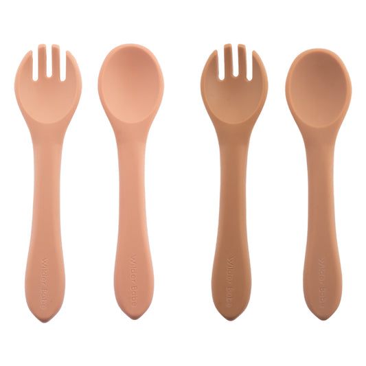 SET OF 2, FORK AND SPOON SETS, DUSTY ROSE/CLAY