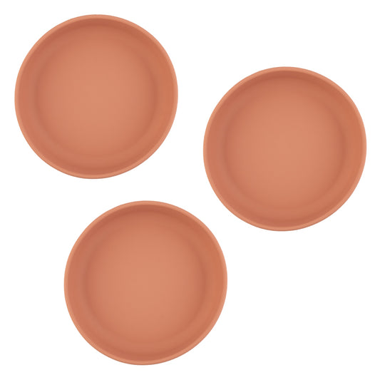 SET OF 3 SILICONE SUCTION OPEN DISHES, DUSTY ROSE