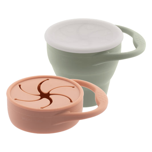 SET OF 2 FOLDABLE SNACK CUPS, DUSTY ROSE/SAGE