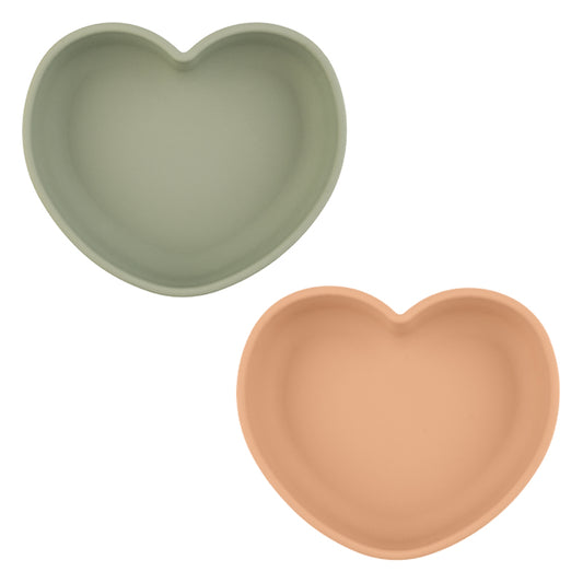 SET OF 2 SILICONE MINI HEART SUCTION DISHES, SAGE/APRICOT