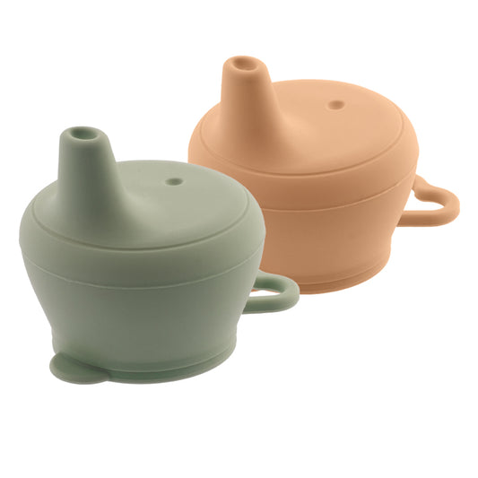 SET OF 2 SILICONE SIPPY LIDS, SAGE/APRICOT