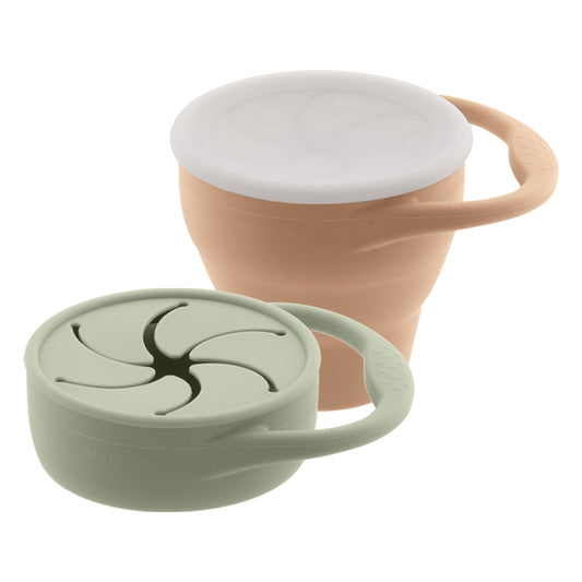 SET OF 2 FOLDABLE SNACK CUPS, SAGE/APRICOT
