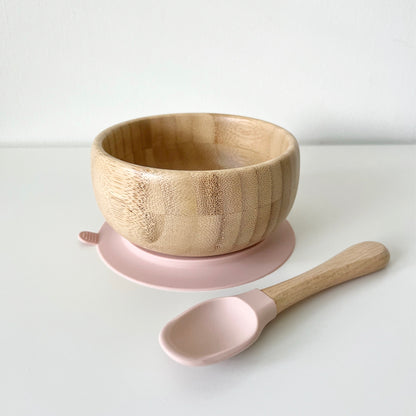 Wooden Suction Bowl and Spoon Set