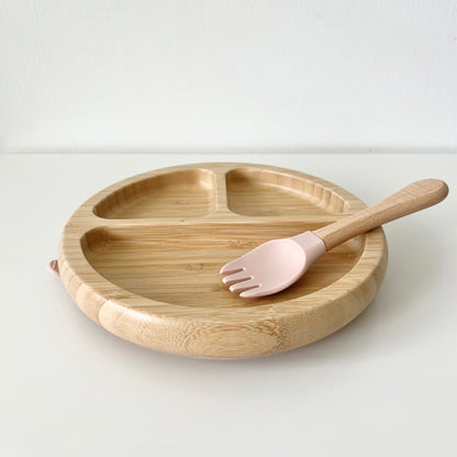 Wooden Suction Plate and Fork Set